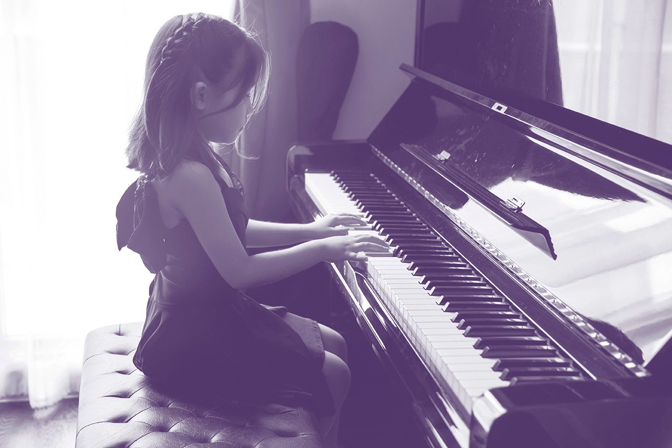 asian girl kids practice play piano for up skill of music ability for future occupation.
